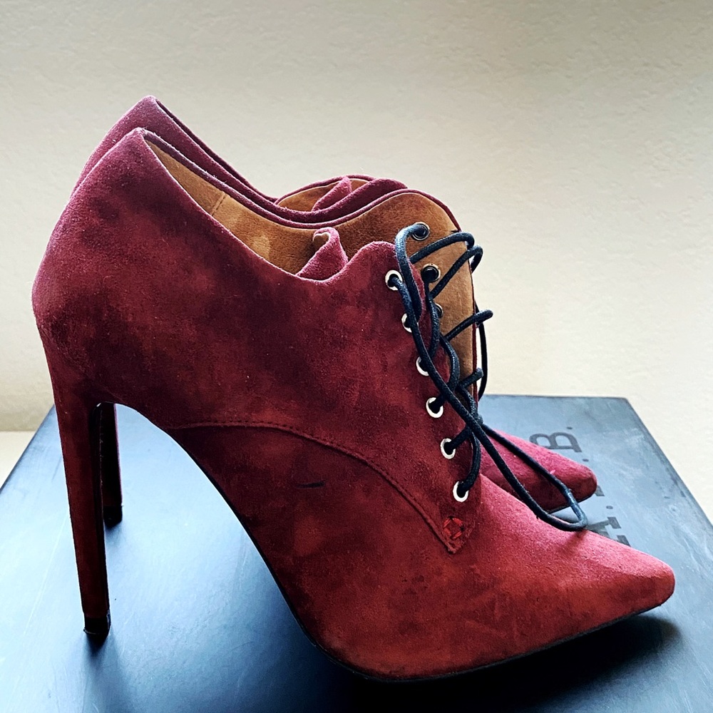 LAMB red suede lace up booties 6.5